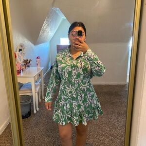 Zara Green and White Cuffed Sleeve Sundress